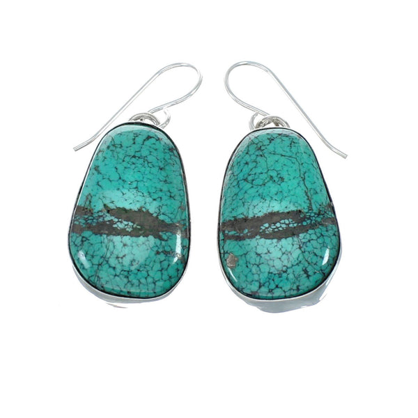 Navajo Turquoise Sterling Silver Native American Hook Dangle Earrings SN20428